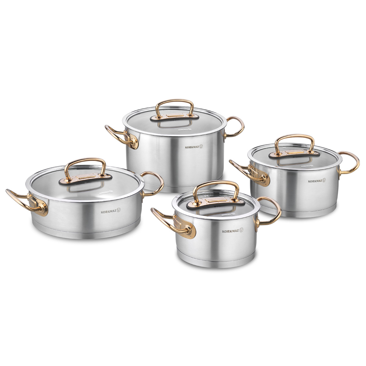 Korkmaz Proline Pannenset met Glasdeksels, 4 delig rosegoud